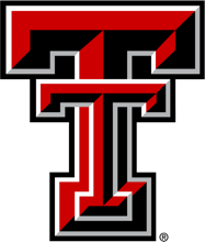 A red and white logo with Texas Tech University in the background Description automatically generated